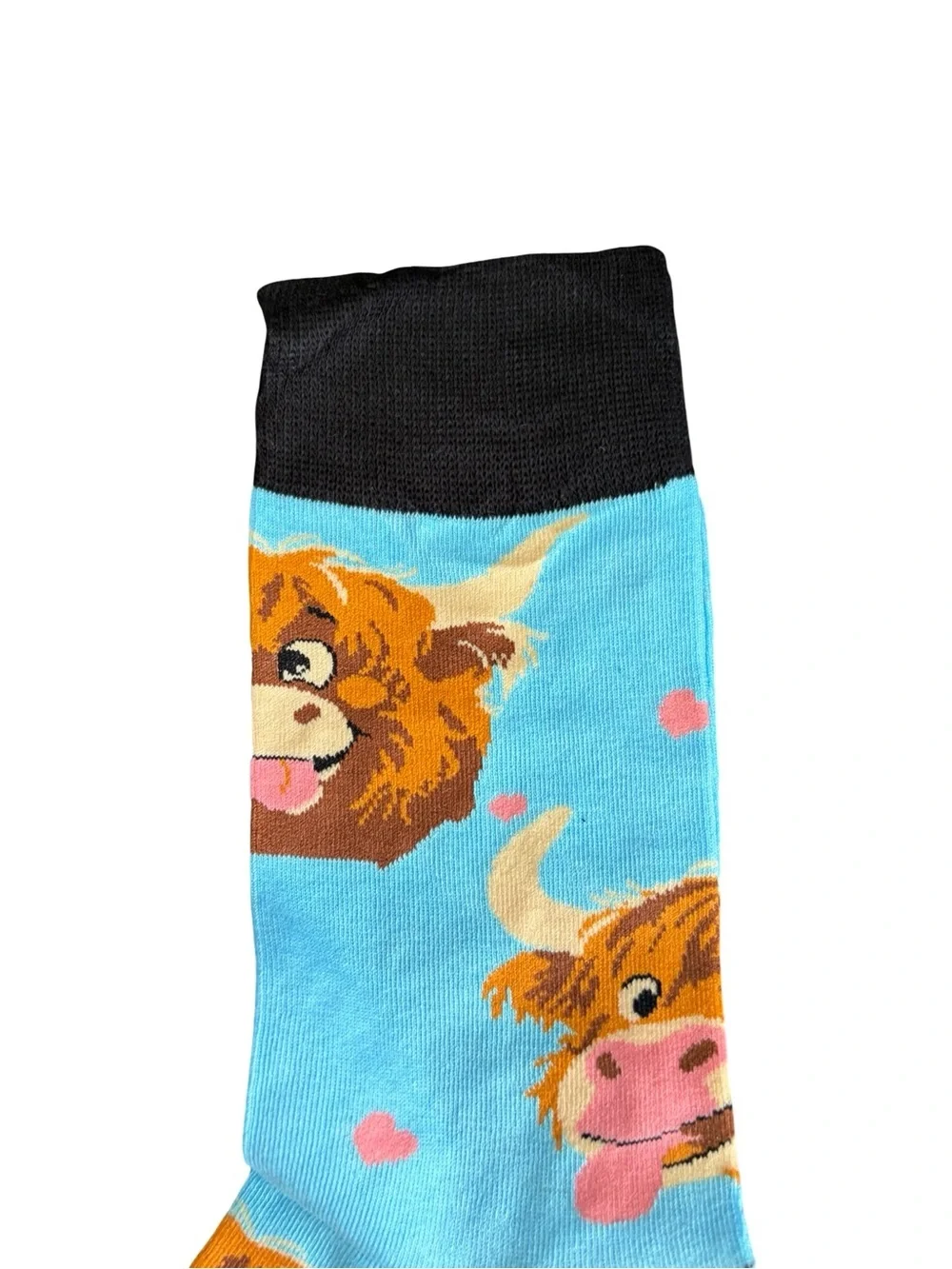 Highland Cow Novelty Crew Socks Blue Black